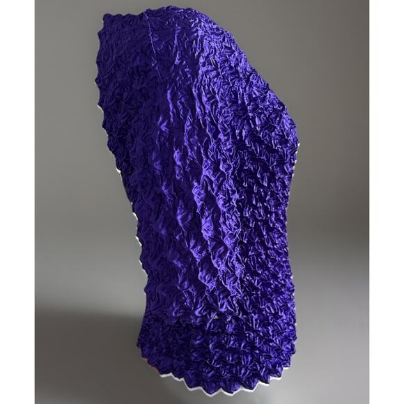 Vtg F C Purple Crinkle Pleated Stretch Top 3/4 Sleeve One Size Most Boho Chic - Picture 4 of 4